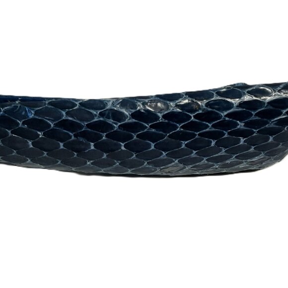 Vintage 1970-80s Emmanuel Canada Blue Genuine Reptile Leather Skinny Belt Size M - Picture 2 of 4